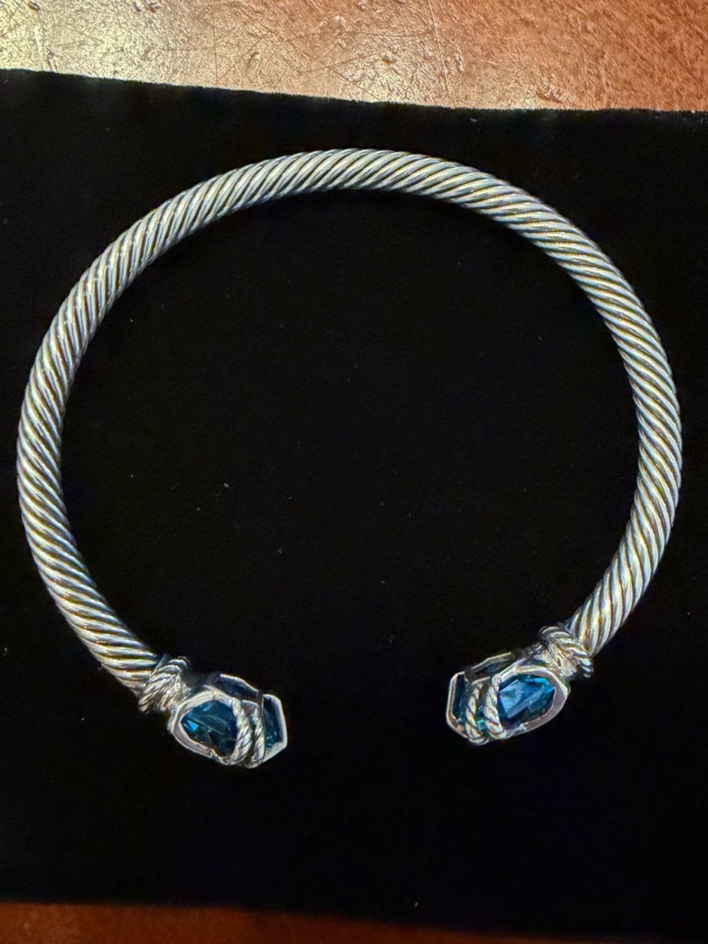 David Yurman Blue Topaz and Diamond sterling Silver Cuff Bracelet - Picture 3 of 3